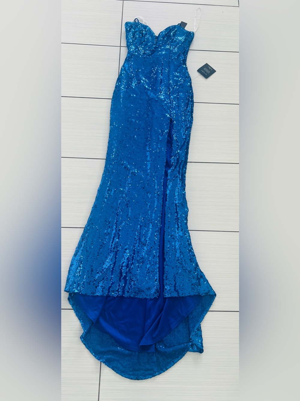 Lulu's Electric Blue Sequin Strapless Gown